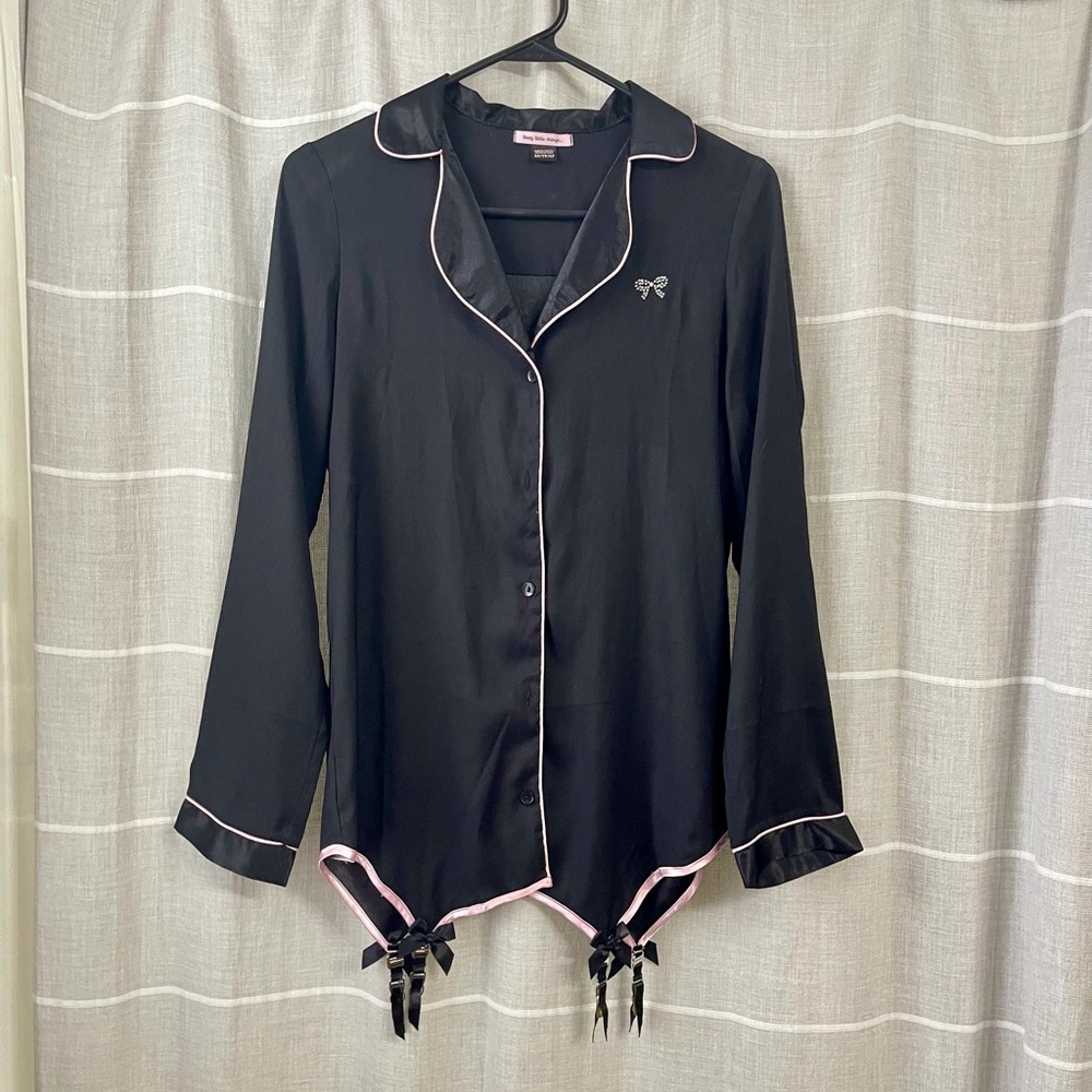 Victoria Secret Satin Button Down with Garter Clips